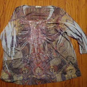 Women's 3/4 sleeve knit tunic w/ sequin neckline